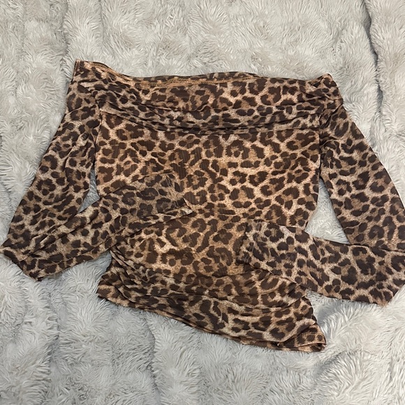None Tops - Leopard Print Off-Shoulder Women’s Top - sheet Brown
